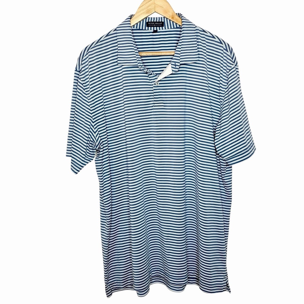 Peter Millar Crown Crafted Polo Shirt Blue Striped Mens Size XL Golf Performance